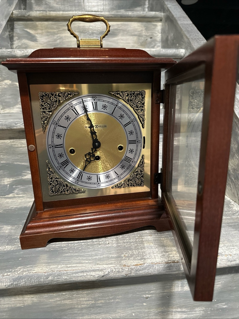 Mahogany Mantel Clock with Gold Dial